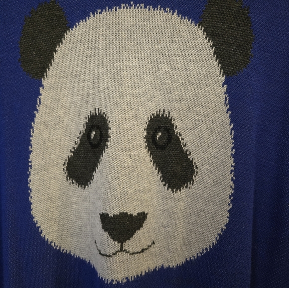 Kensie Two-Tone Long-Sleeve Panda Fine Knit Sweater Large Graphic Knit - Picture 4 of 8